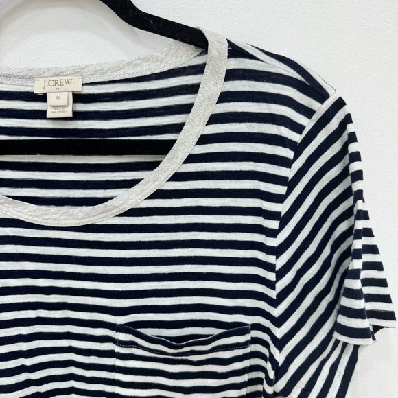 J. Crew Factory Coastal Stripe Navy and White Glitter Pocket T-Shirt Sz XL - Picture 1 of 4